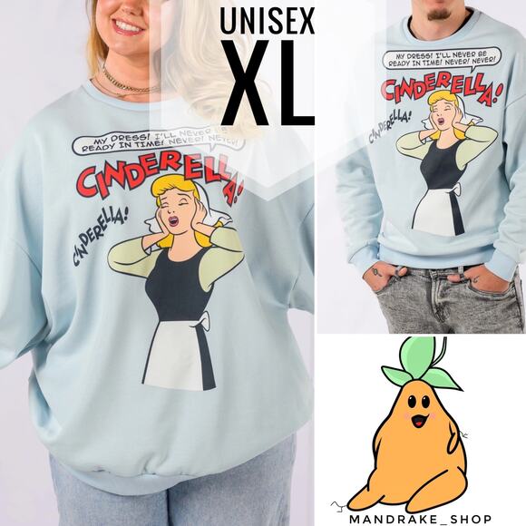 Disney Cinderella Princess Sweater- Cakeworthy XL Comic Crewneck Long Sleeve - Picture 1 of 6
